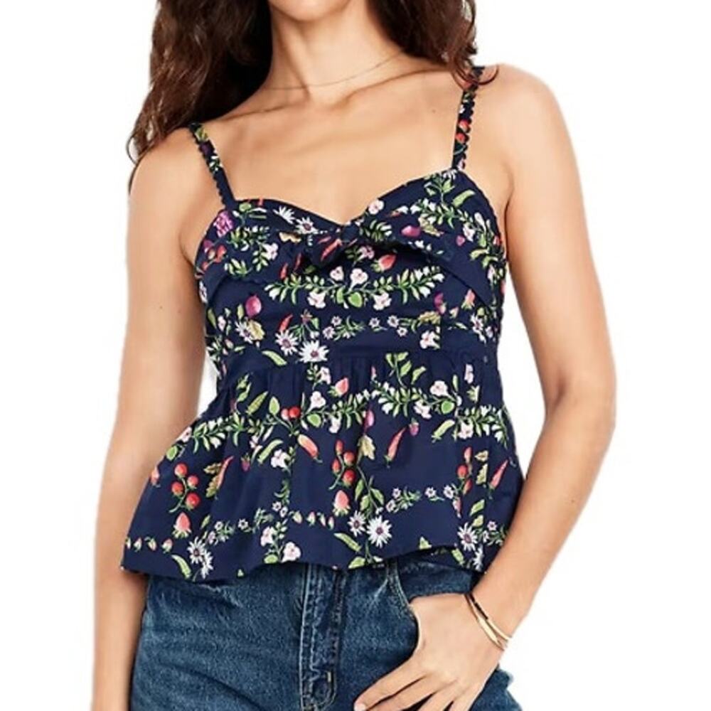 Old Navy Navy Farmer's Market Veggie Fruit Printed Fit & Flare Peplum Tank Top